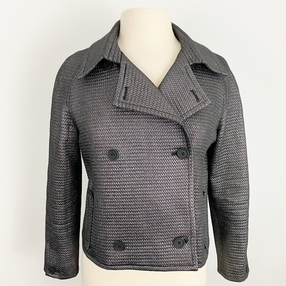Timo Weiland size 6 Silver Gray Cropped Pea Coat with Textured Knit Jacket